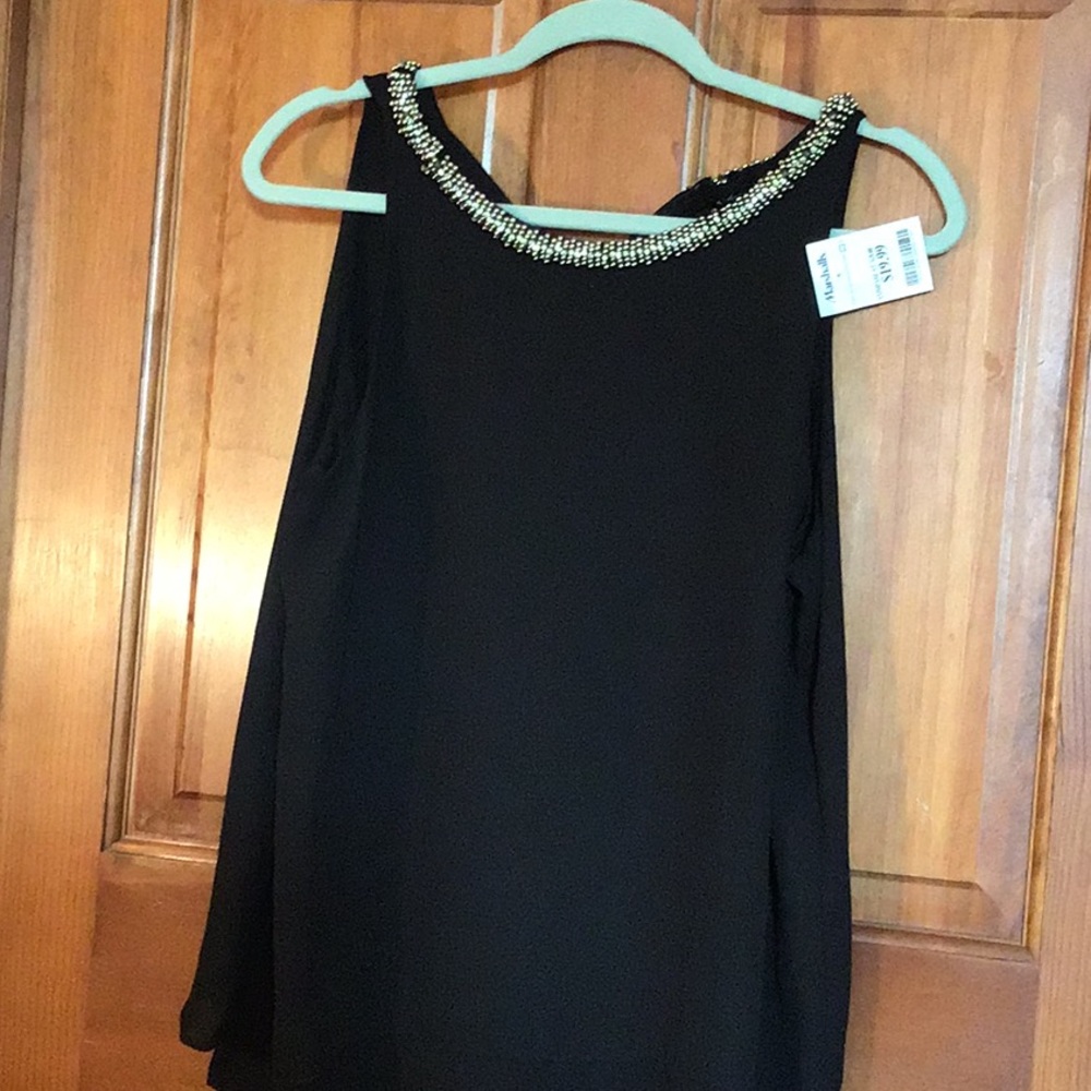 Black sleeveless blouse with beading,sizeL